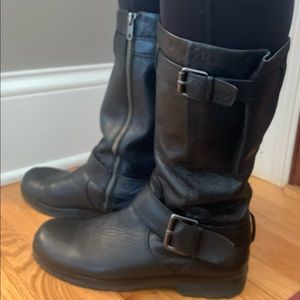 GENTLE SOULS BLACK LEATHER RIDING BOOTS WITH BUCKLE